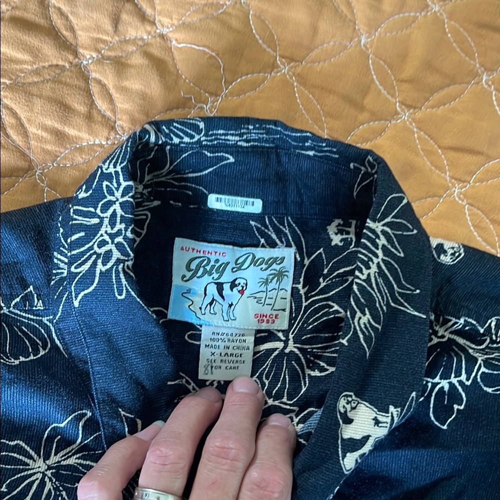Big Dogs Dark Blue Shirt with cream Floral Pattern